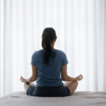 Asia,Serene,People,Asana,Sit,Resting,On,Cozy,Bed,Deep