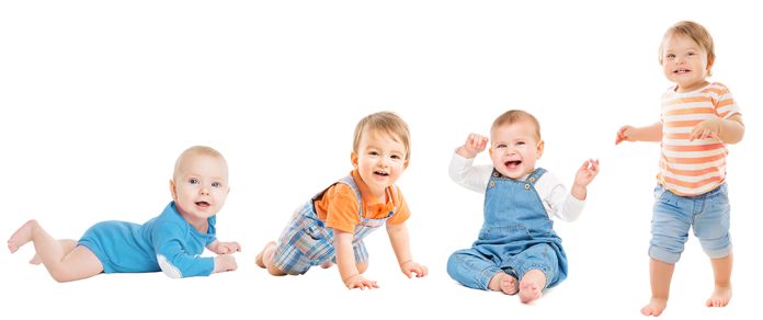 Baby,Group,Over,White.,Baby,Development,Stages.,Babies,Developmental,Milestones